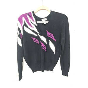 Vtg 80's 90's Ann Wi Size Large Sweater Angora Wool Blend Black Purple White